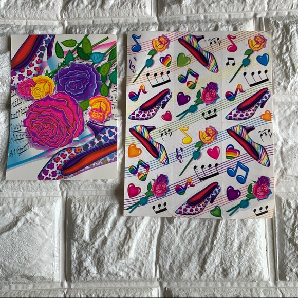Vintage Lisa Frank Card and Sticker sheet S250 Roses High heels and sheets - Picture 1 of 4